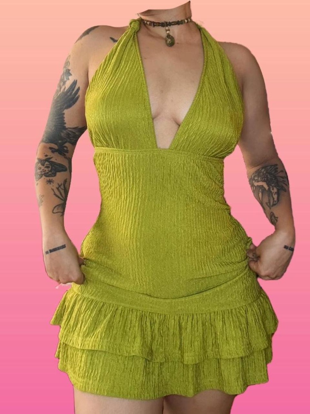 Topshop Lime Green Halter Mini Dress
